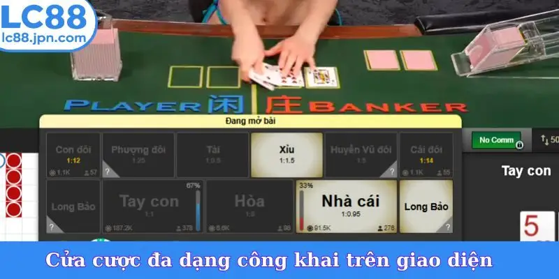 Cửa cược đa dạng công khai trên giao diện