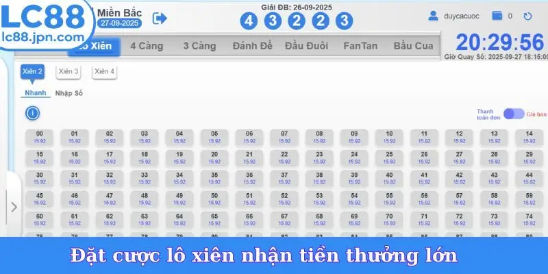 Đặt cược lô xiên nhận tiền thưởng lớn