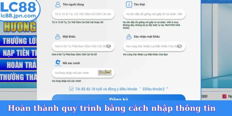 Hoàn thành quy trình bằng cách nhập thông tin